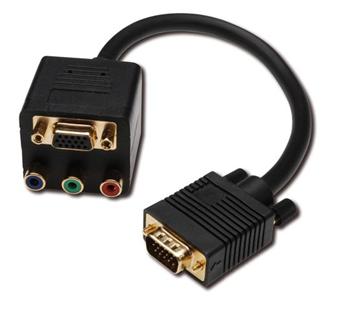 DIGITUS VGA Y-splitter cable, HD15 - 3x RCA + HD150.2m, CU, AWG30, shielded, M/F, gold plated, black