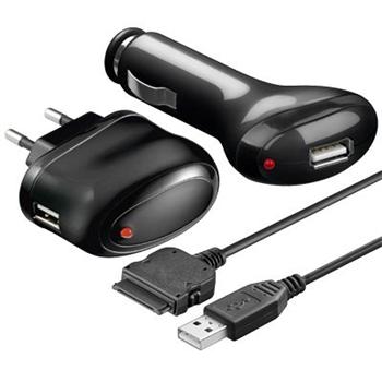PremiumCord Nabíjecí set 3 v 1, USB adapter, auto adapter, nabíjecí kabel, černý