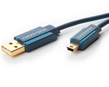 ClickTronic HQ OFC USB2.0 kabel, A-B mini, 5pinů, zlacené, 1.8m