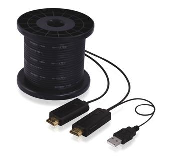 PremiumCord HDMI kabel po optickém vlákně 100m M/M, zlacené konektory, černý