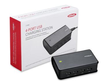 ednet 4-Portová USB nabíjecí stanice z 230V sítě, výstup 5V až 2.1A