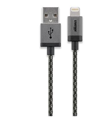 CABSTONE Lightning iPhone nabíjecí a synchronizační kabel, opletený, černo-stříbrný, 8pin - USB A M/M, 2m
