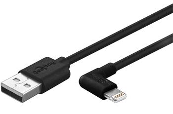 goobay Lightning iPhone nabíjecí a synchronizační kabel, zahnutý 90°, černý, 8pin - USB A M/M, 1m