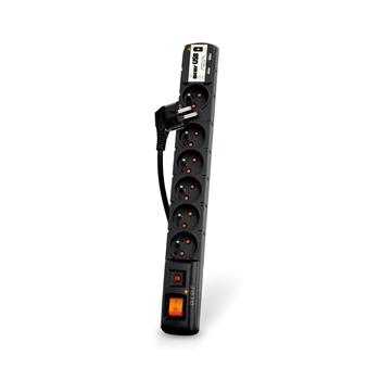 Acar USB 1.5m kabel, 6 zásuvek, přepěťová ochrana, 2x USB, černý