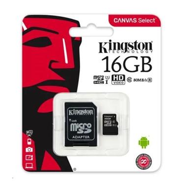 Kingston 16GB SD paměťová karta SDHC class 10 micro + adaptér