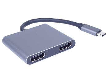 PremiumCord MST adaptér USB-C na 2x HDMI, USB3.0,  PD, rozlišení 4K a FULL HD 1080p