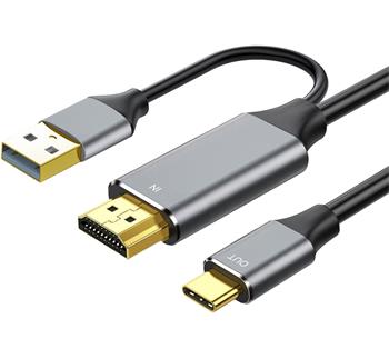 PremiumCord HDMI2.0 na USB-C kabel pro monitory s USB-C konektorem, 4K@60Hz,1080p Aluminium 2m