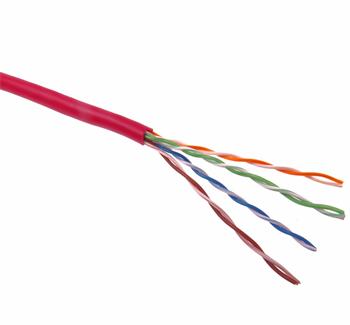 PremiumCord TP Kabel 4x2,lanko UTP Cat5e AWG24,čistá měď 305m červený