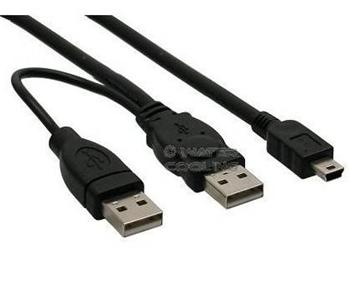 PremiumCord USB 2.0 napájecí Y kabel A/M + A/M -- A/M mini 0.4m + 0.5m