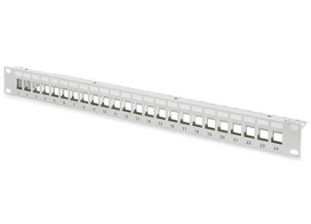 DIGITUS 19" Patch Panel, neosazený, stíněný, 1U, 24 portů, šedý RAL 7035