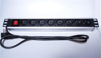 PremiumCord Panel napájecí do 19" racku 1.5U, 8x230V, 2m kabel, vypínač
