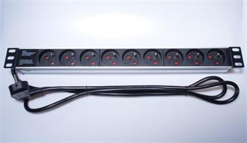 PremiumCord Panel napájecí 1U do 19" racku, 9x230V, 2m kabel