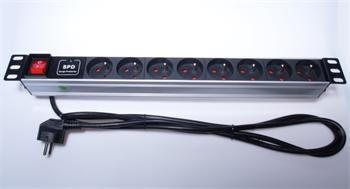 PremiumCord Panel napájecí 1U do 19" racku, 8x230V, přepěťová ochrana, 2m kabel, vypínač