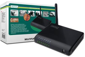 DIGITUS 4-Port USB 2.0 Wi-Fi bezdrátový multifunkční server Print/NAS/Network