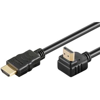 PremiumCord HDMI High Speed+Ethernet kabel, zlacený zahnutý konektor 90° 2m