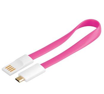 PremiumCord Kabel micro USB 2.0, A-B 0,2m magnetický, barva růžová