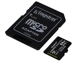 Kingston Canvas Select Plus microSDXC 64GB U1/V10/A1, čtení 100MB/s + SD adaptér