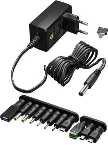 goobay Univerzální napájecí adaptér 230V/3-12V stejnosměrný 1A,včetně 11 adaptérů