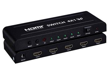PremiumCord HDMI switch 4:1 kovový s dálkovým ovladačem a napájecím adaptérem