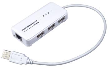 MicroConnect USB2.0 HUB 3-portový + Ethernet 10/100Mbps, bez ext. napájení, bílý