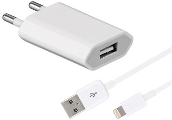 Nabíjecí ultra slim adaptér 230V na USB 1A a Lightning iPhone kabel 1m bílý