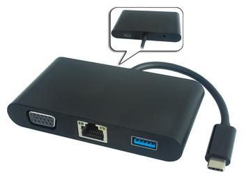 PremiumCord Převodník USB-C na VGA + Audio + USB3.0 + RJ45 + PD charge