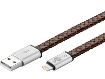 goobay Lightning iPhone nabíjecí a synchronizační kabel v pravé kůži, 8pin - USB A M/M, 0.2m  
