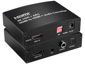 PremiumCord HDMI2.0 Repeater+Audio extractor 4Kx2K@60Hz s oddělením audia, stereo jack, Toslink, RCA