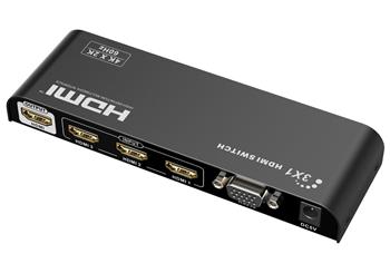 PremiumCord 4Kx2K@60Hz HDMI switch 3:1 kovový s dálkovým ovladačem a napájecím adaptérem