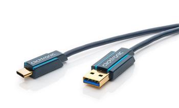ClickTronic HQ OFC Kabel USB-C/male - USB 3.0  A/male, modrý, 50cm