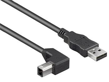 PremiumCord Kabel USB 2.0, A-B, 1m se zahnutým USB-B konektorem 90°