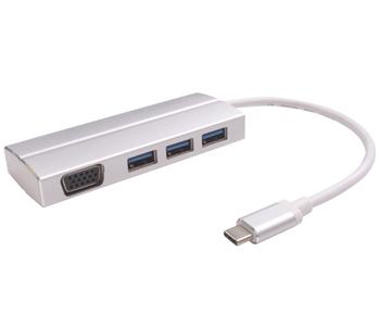 PremiumCord Adaptér USB-C male na VGA female + 3x USB 3.0, aluminum