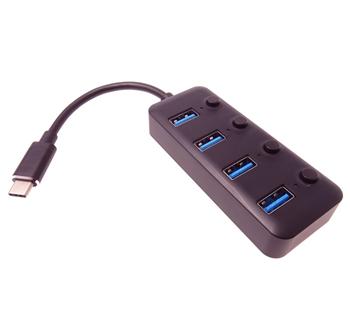 PremiumCord 5G SuperSpeed USB Hub Type C na 4x USB 3.2 A Gen1, vypínače portů