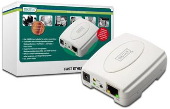 DIGITUS Ethernet print server, 1x USB 2.0 port, 1x LAN port