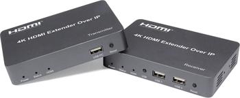 PremiumCord HDMI extender s USB na 150m over IP, bez zpoždění