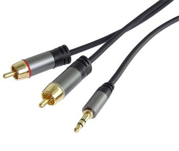 PremiumCord HQ stíněný kabel stereo Jack 3.5mm-2xCINCH M/M 5m