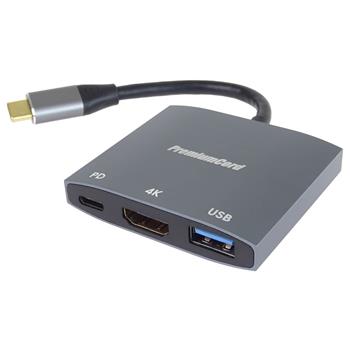 PremiumCord adaptér USB-C na HDMI, USB3.2,  PD, rozlišení 4K a FULL HD 1080p,