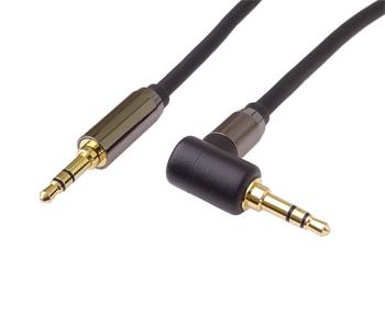 PremiumCord HQ stíněný kabel stereo Jack 3.5mm - Jack 3.5mm zahnutý 90°  5m