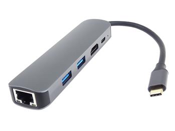 PremiumCord USB-C na HDMI + 2x USB3.2 + PD 100W+ RJ45 10/100/1000Mbps adaptér