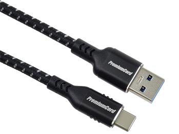 PremiumCord kabel USB-C - USB 3.0 A (USB 3.2 generation 1, 3A, 5Gbit/s) bavlněný oplet a hliníkové konektory  1m