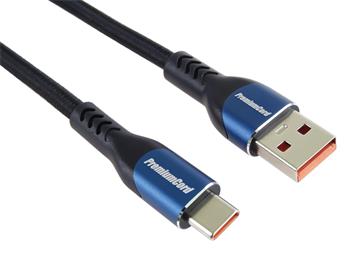 PremiumCord Super fast charging 5A kabel USB-C - USB 2.0 A  bavlněný oplet 1m