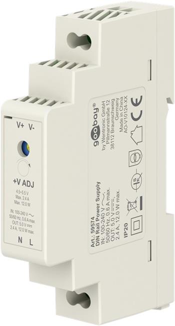 goobay napájecí zdroj do DIN lišty 5 V (DC), max.proud 2.4 A, výkon 12 W