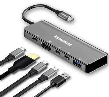PremiumCord USB-C na 4K@60Hz HDMI + 10G USB3.2 A + 10G 2x USB-C + PD(power delivery) adaptér