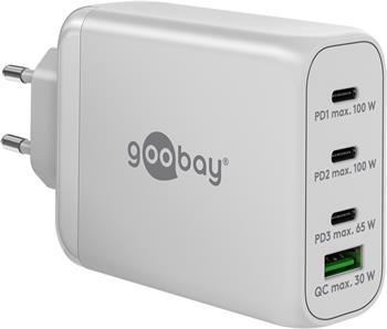 goobay Napájecí rychlonabíječka USB-C™ PD GaN (100 W) bílá 3x porty USB-C™ (Power Delivery) a 1x port USB-A