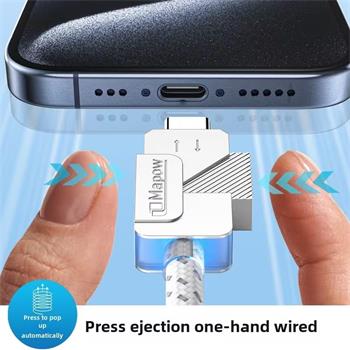 PremiumCord USB-C kabel s tlačítkem pro odpojení USB-C jednou rukou, rychlé nabíjení 6A, bavlněný oplet 2m