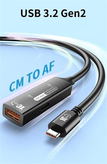 PremiumCord USB 3.2 Gen 2 repeater a prodlužovací kabel C-Male-A-Female, 10Gbps Aluminium 10m