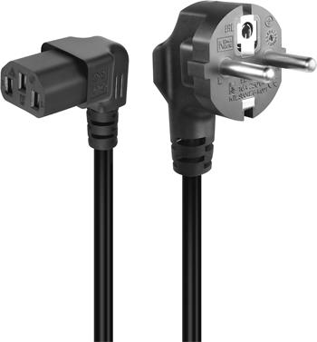 PremiumCord Kabel síťový 230V k počítači 2m, IEC konektor do úhlu 90° zahnutý dolů
